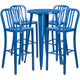 Blue |#| 24inch Round Blue Metal Indoor-Outdoor Bar Table Set with 4 Slat Back Stools