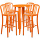 Orange |#| 24inch Round Orange Metal Indoor-Outdoor Bar Table Set with 4 Slat Back Stools