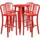 Red |#| 24inch Round Red Metal Indoor-Outdoor Bar Table Set with 4 Slat Back Stools