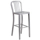 Silver |#| 24inch Round Silver Metal Indoor-Outdoor Bar Table Set with 4 Slat Back Stools