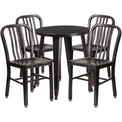 Commercial Grade 24" Round Metal Indoor-Outdoor Table Set with 4 Vertical Slat Back Chairs - View 1