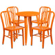 Orange |#| 24inch Round Orange Metal Indoor-Outdoor Table Set w/4 Vertical Slat Back Chairs