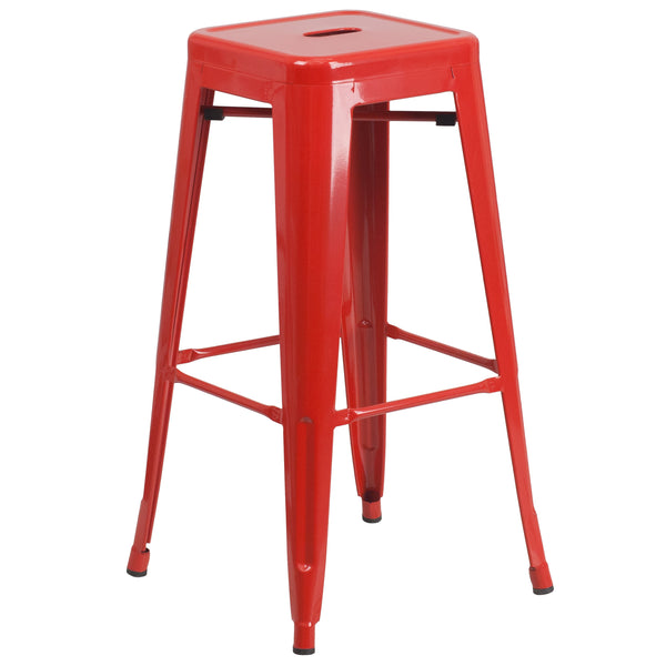 Orange |#| 30inch Round Orange Metal Indoor-Outdoor Bar Table Set with 2 Backless Stools