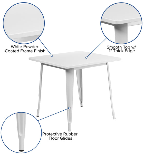 White |#| 31.5inch Square White Metal Indoor-Outdoor Table - Hospitality Furniture