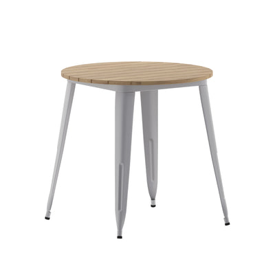 Declan Commercial Grade Indoor/Outdoor Dining Table, 30" Round All Weather Poly Resin Top with Steel Base - View 1