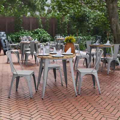 Declan Commercial Grade Indoor/Outdoor Dining Table, 30" Round All Weather Poly Resin Top with Steel Base - View 2