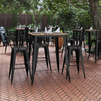 Declan Commercial Indoor/Outdoor Bar Top Table, 31.5" Square All Weather Poly Resin Top with Steel base - View 2