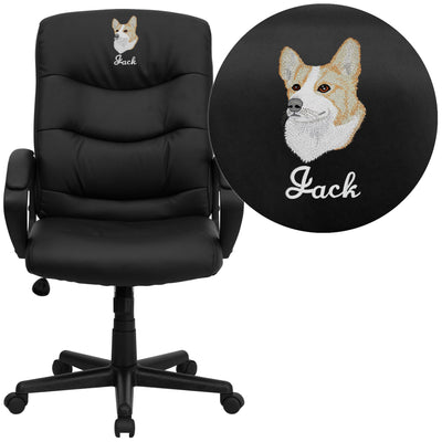 Embroidered High Back Fabric Executive Swivel Office Chair with Three Line Horizontal Stitch Back and Arms - View 1