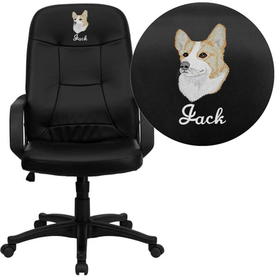 Embroidered High Back Glove Vinyl Executive Swivel Office Chair with Arms - View 1