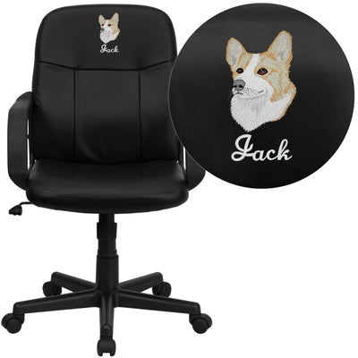 Embroidered Mid-Back Glove Vinyl Executive Swivel Office Chair with Arms - View 1