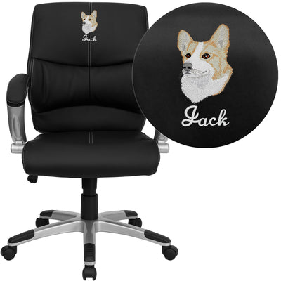 Embroidered Mid-Back LeatherSoft Contemporary Swivel Manager's Office Chair with Arms - View 1