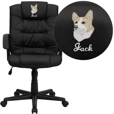 Embroidered Mid-Back LeatherSoft Ripple and Accent Stitch Upholstered Swivel Task Office Chair with Arms - View 1