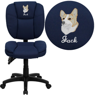 Embroidered Mid-Back Multifunction Swivel Ergonomic Task Office Chair with Pillow Top Cushioning - View 1