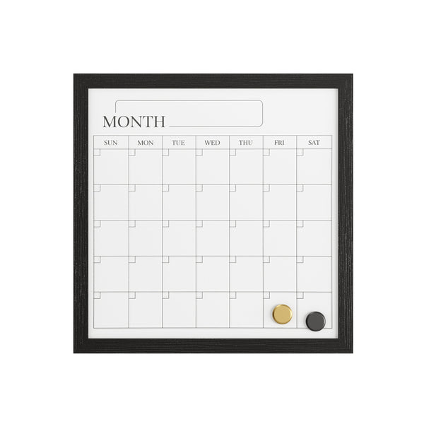 Black Woodgrain |#| Dry Erase Magnetic Monthly Calendar and with Black Woodgrain Frame - 18" x 18"