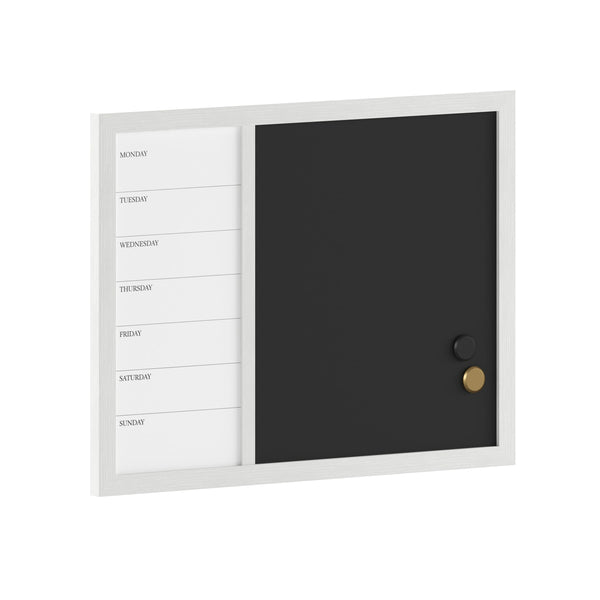 White Woodgrain |#| Dry Erase Magnetic Weekly Calendar/Chalk Board - White Woodgrain Frame - 24x18