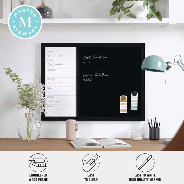 Black Woodgrain |#| Dry Erase Magnetic Weekly Calendar/Chalk Board - Black Woodgrain Frame - 24x18