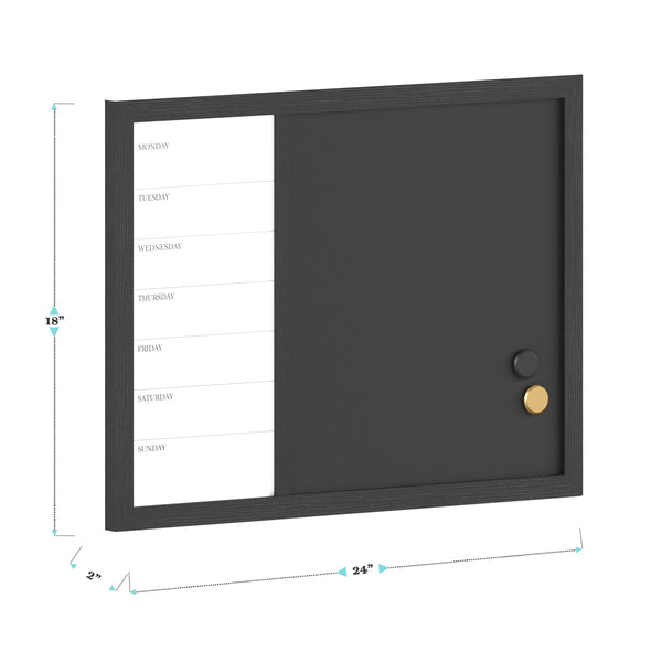 Black Woodgrain |#| Dry Erase Magnetic Weekly Calendar/Chalk Board - Black Woodgrain Frame - 24x18