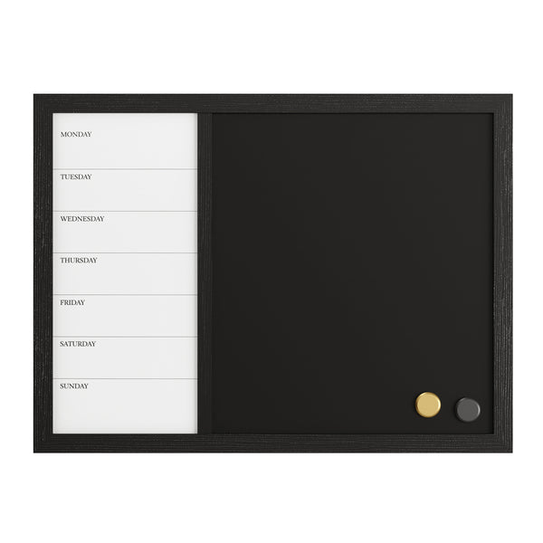 Black Woodgrain |#| Dry Erase Magnetic Weekly Calendar/Chalk Board - Black Woodgrain Frame - 24x18