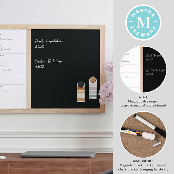 Light Natural Woodgrain |#| Dry Erase Magnetic Weekly Calendar/Chalk Board-Lt Natural Woodgrain Frame-24x18