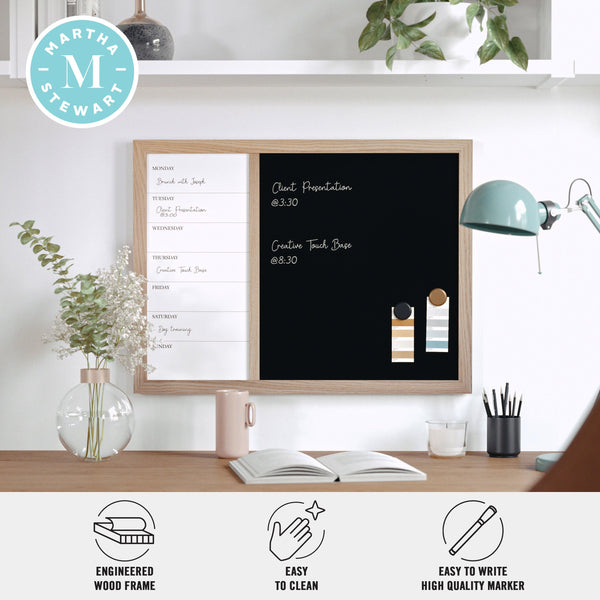 Light Natural Woodgrain |#| Dry Erase Magnetic Weekly Calendar/Chalk Board-Lt Natural Woodgrain Frame-24x18