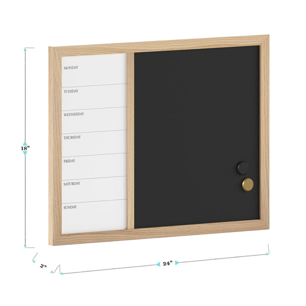 Light Natural Woodgrain |#| Dry Erase Magnetic Weekly Calendar/Chalk Board-Lt Natural Woodgrain Frame-24x18