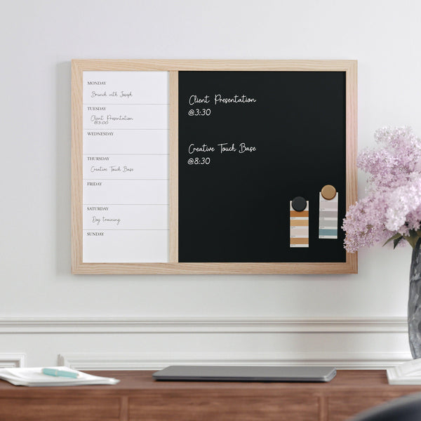 Light Natural Woodgrain |#| Dry Erase Magnetic Weekly Calendar/Chalk Board-Lt Natural Woodgrain Frame-24x18