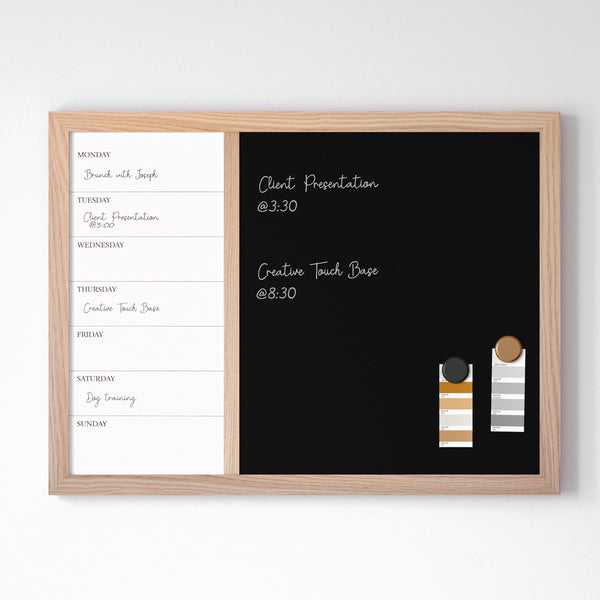 Light Natural Woodgrain |#| Dry Erase Magnetic Weekly Calendar/Chalk Board-Lt Natural Woodgrain Frame-24x18