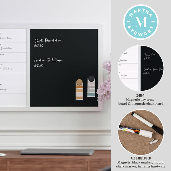 White Woodgrain |#| Dry Erase Magnetic Weekly Calendar/Chalk Board - White Woodgrain Frame - 24x18