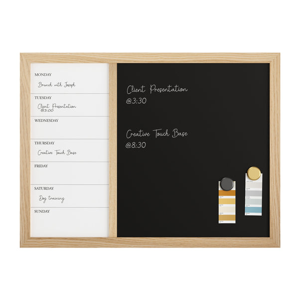 Light Natural Woodgrain |#| Dry Erase Magnetic Weekly Calendar/Chalk Board-Lt Natural Woodgrain Frame-24x18