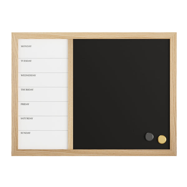 Light Natural Woodgrain |#| Dry Erase Magnetic Weekly Calendar/Chalk Board-Lt Natural Woodgrain Frame-24x18