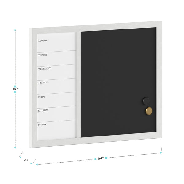 White Woodgrain |#| Dry Erase Magnetic Weekly Calendar/Chalk Board - White Woodgrain Frame - 24x18