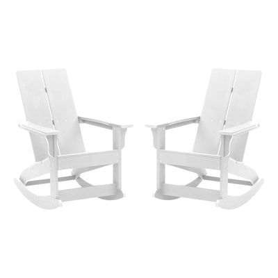 Finn Modern Commercial Grade All-Weather 2-Slat Poly Resin Rocking Adirondack Chair with Rust Resistant Stainless Steel Hardware - Set of 2 - View 1