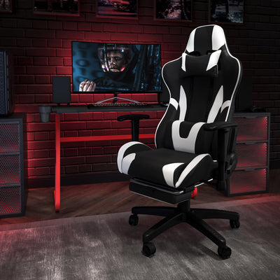 Gaming Desk and Footrest Reclining Gaming Chair Set with Cup Holder and Headphone Hook