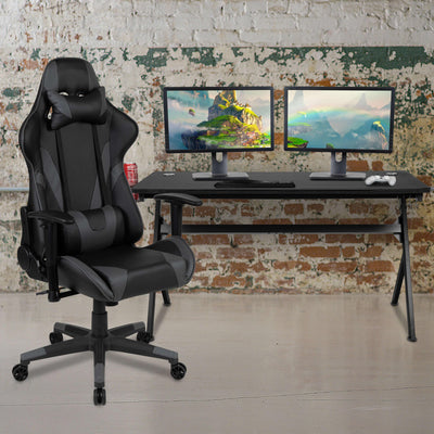 Gaming Desk and Reclining Gaming Chair Set with Cup Holder, Headphone Hook & Removable Mouse Pad Top - Wire Management