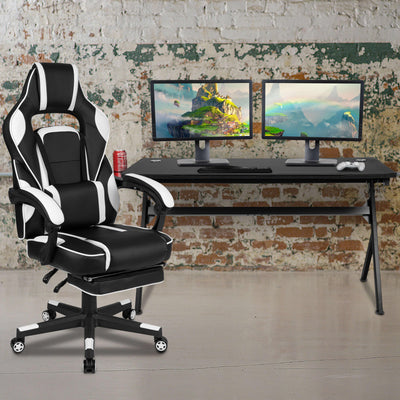 Gaming Desk with Cup Holder/Headphone Hook/Removable Mousepad Top & Reclining Back/Arms Gaming Chair with Footrest