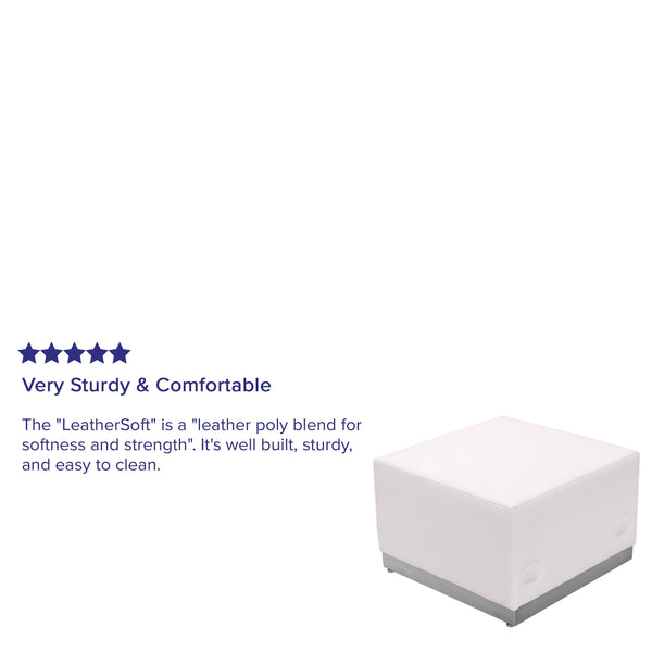 Melrose White |#| White LeatherSoft Ottoman with Stainless Steel Base - Reception Furniture