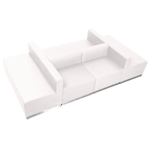 Melrose White |#| 6 PC White LeatherSoft Modular Reception Configuration w/Taut Back &Seat