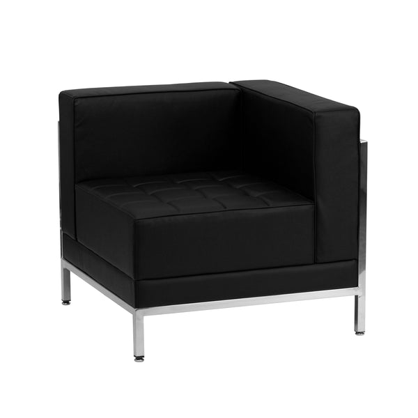 Black |#| Black LeatherSoft Modular Right Corner Chair with Quilted Tufted Seat