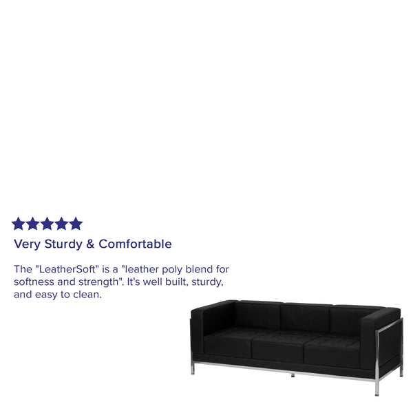 Black |#| Black LeatherSoft Modular Sofa with Quilted Tufted Seat and Encasing Frame