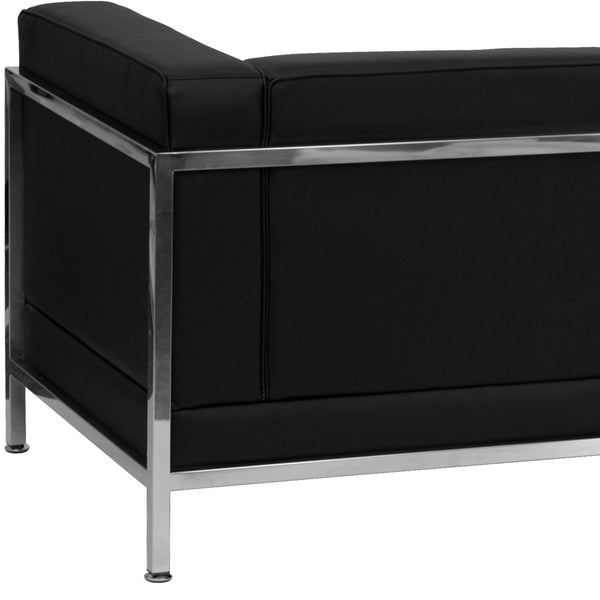 Black |#| Black LeatherSoft Modular Sofa with Quilted Tufted Seat and Encasing Frame