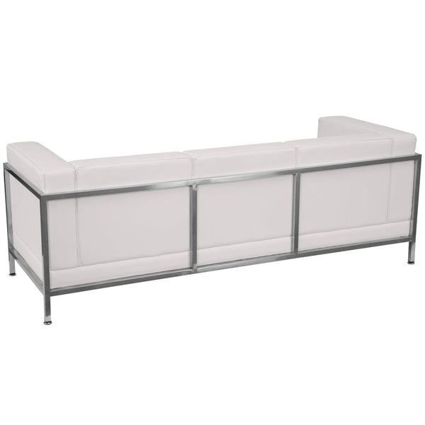 Melrose White |#| White LeatherSoft Modular Sofa with Quilted Tufted Seat and Encasing Frame