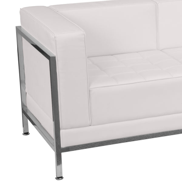 Melrose White |#| White LeatherSoft Modular Sofa with Quilted Tufted Seat and Encasing Frame