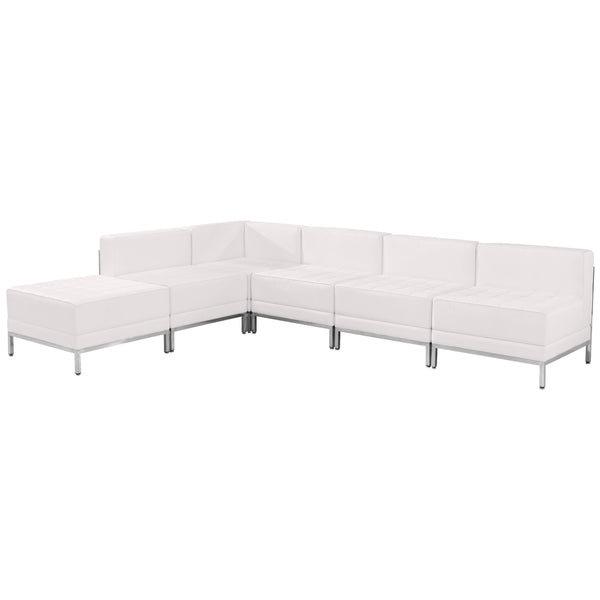 Melrose White |#| 6 Piece White LeatherSoft Modular Sectional Configuration - Stainless Steel Legs