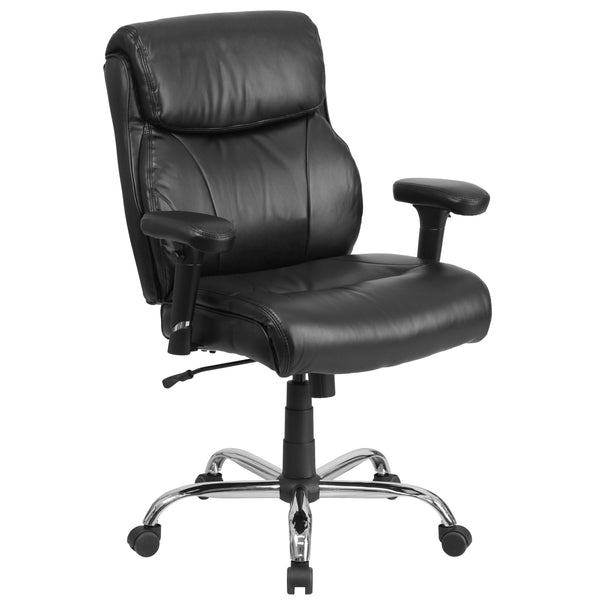 Black LeatherSoft |#| Big & Tall 400 lb. Rated Mid-Back Black LeatherSoft Ergonomic Task Office Chair