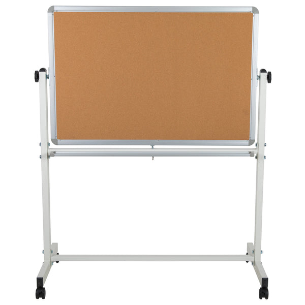 45.25"W x 54.75"H |#| 45.25"W x 54.75"H Reversible Mobile Cork Bulletin & White Board with Pen Tray