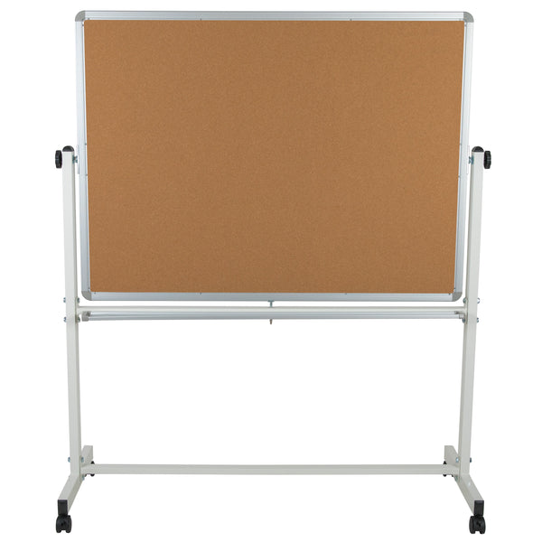 53"W x 62.5"H |#| 53"W x 62.5"H Reversible Mobile Cork Bulletin & White Board with Pen Tray