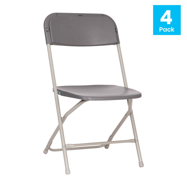 Gray |#| Spacious & Contoured Commercial Wide & Tall Gray Plastic Folding Chairs-4 Pack