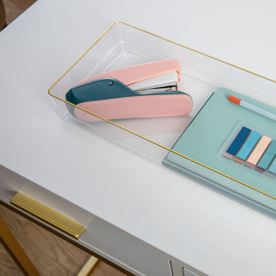 Kerry 2 Pack Plastic Stackable Office Desk Drawer Organizers with Metallic Trim, 15" x 6" - View 2