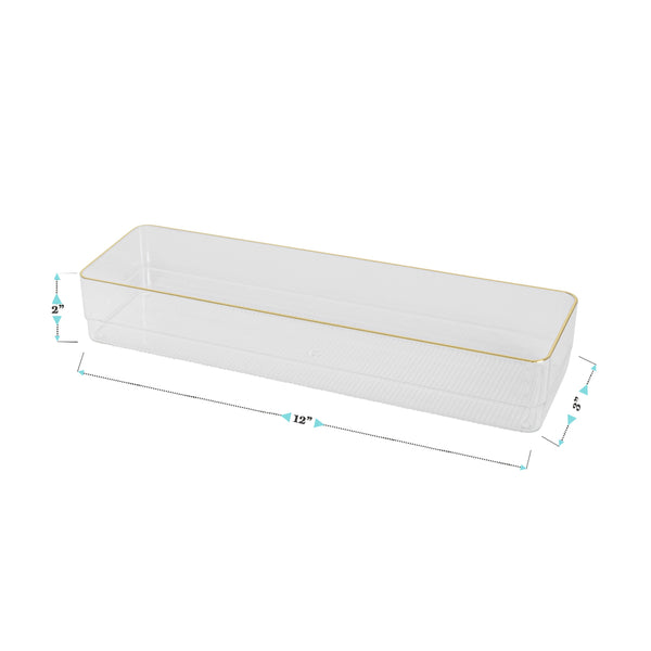 Set of 6 Plastic Stacking Desk Drawer Organizers with Gold Trim - 12 x 3