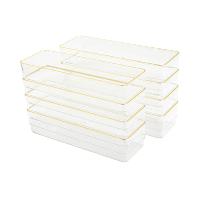 Kerry 8 Pack Plastic Stackable Office Desk Drawer Organizers with Metallic Trim, 9" x 3" - View 1